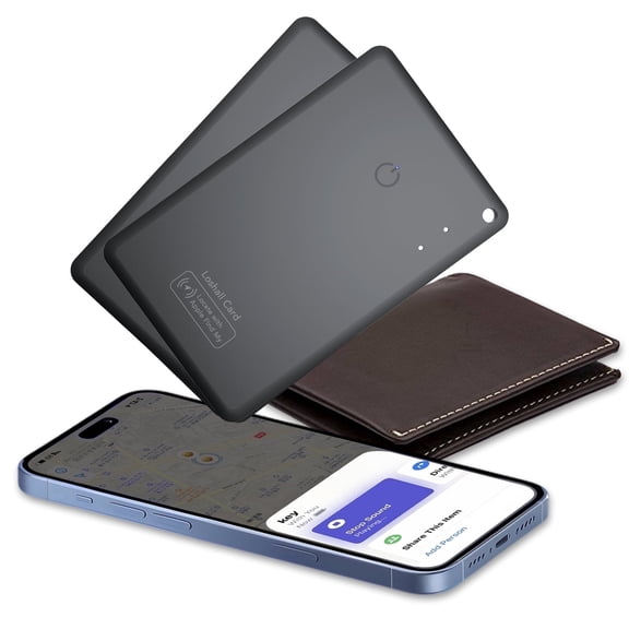 Wallet Tracker Card 2Pack, Bluetooth Tracker with Apple Find My(iOS Only), Rechargeable Thin Smart Card Wallet Finder, Item Finder for Luggage/Bags/Passport/Phone, IP68 Waterproof Black, FCC Approved