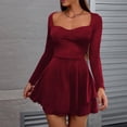 thumbnail image 5 of Gamivast Cocktail Dresses for Women Long Sleeve Square Neck Solid Skater Dress Ruffle Hem Mini Dress Fit and Flare Party Club Night Out Date Night, 5 of 8