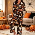 thumbnail image 2 of Womens Halloween Pajamas Long Sleeve Shirt Long Pants Breathable Nightwear 2 Piece Women Pajama Sets Black L, 2 of 4