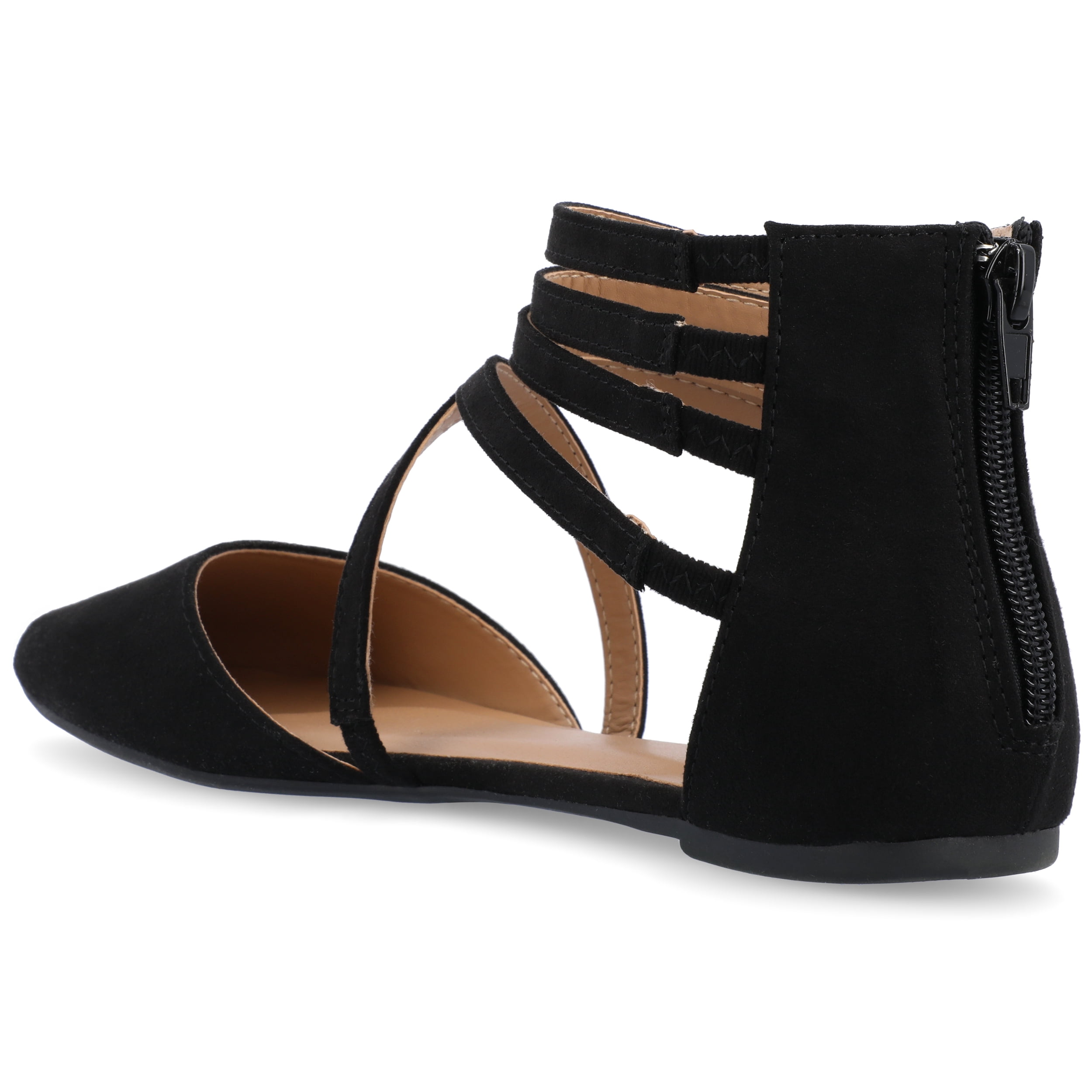 Journee Womens Marlee Back Heel Zip Pointed Toe Cage Flats
