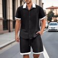 thumbnail image 2 of NAFUU Men's 2 Pieces Set Fashion Color Blocked Short Sleeved Shirt Shorts Mens Casual Loose Trendy Comfortable Suit Fashion Handsome Outfit, 2 of 5