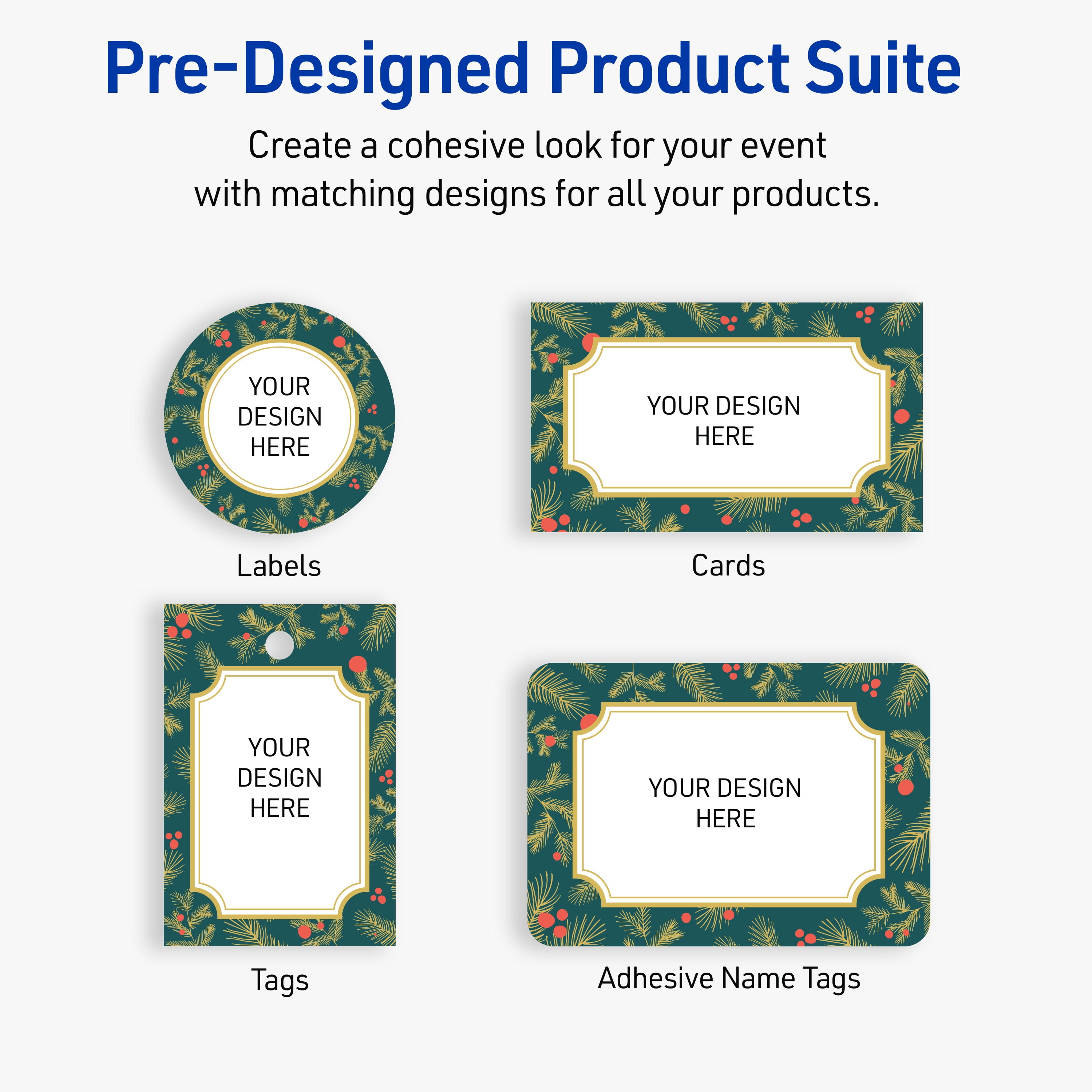 Avery Labels, 3" x 3", Matte White, Teal & Metallic Gold Frame