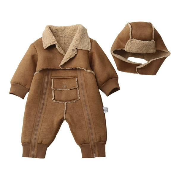 FYDUU Baby Boys Winter Romper Jumpsuit With Hood Soft Lined Warm Outfit For Toddler Cozy Casual Wear Comfy Versatile 12-18 Months