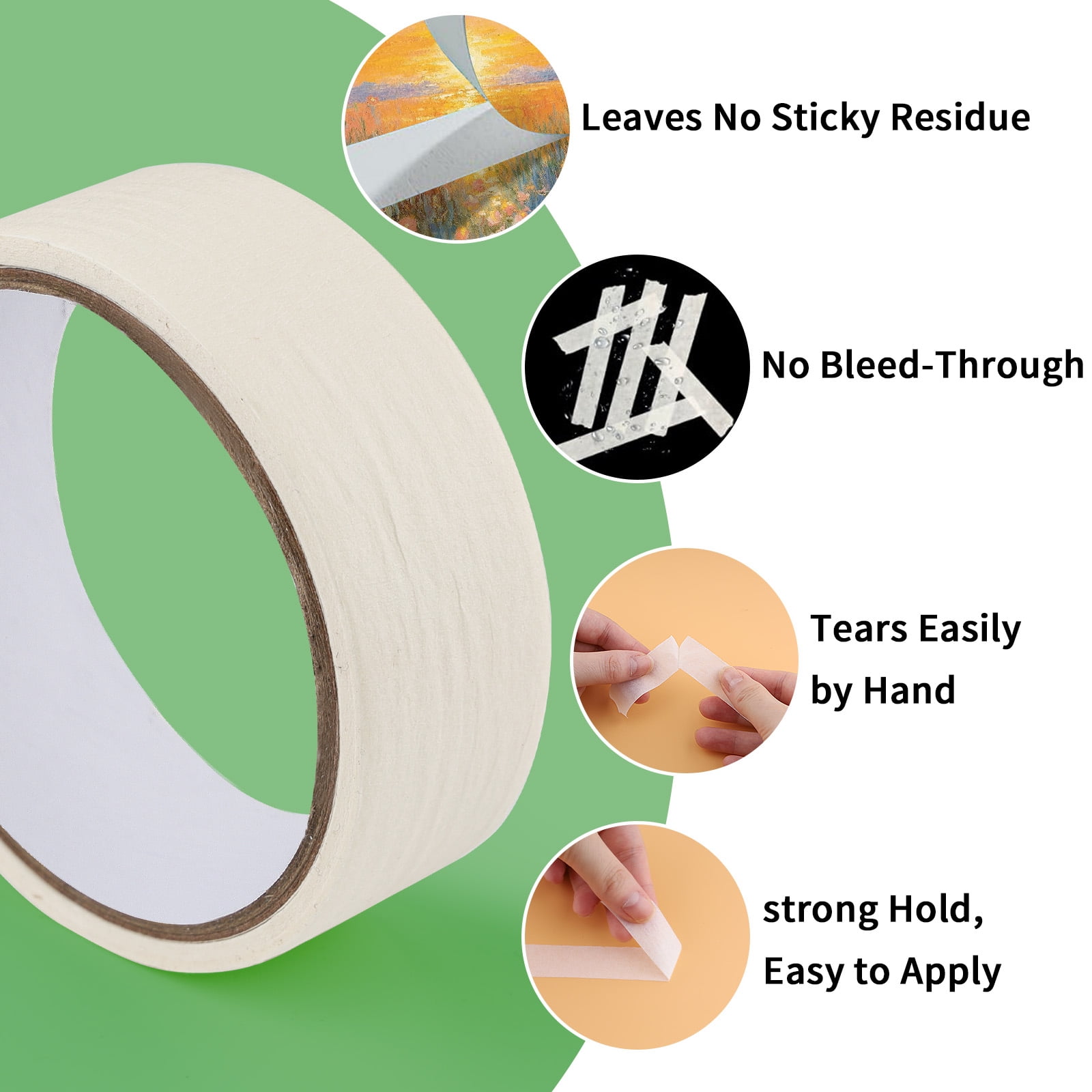 IZZONI General Purpose Painter's Tape - 1 Inch Wide, White Masking Tape, 3 Rolls - Easy Tear & Residue Free for Sharp Paint Lines