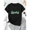 thumbnail image 2 of Women's "Lucky" Graphic Tee - Casual Round Neck Short Sleeve, Comfortable Polyester Blend Summer Top with Colorful Letter Design and Star Accents, 2 of 6