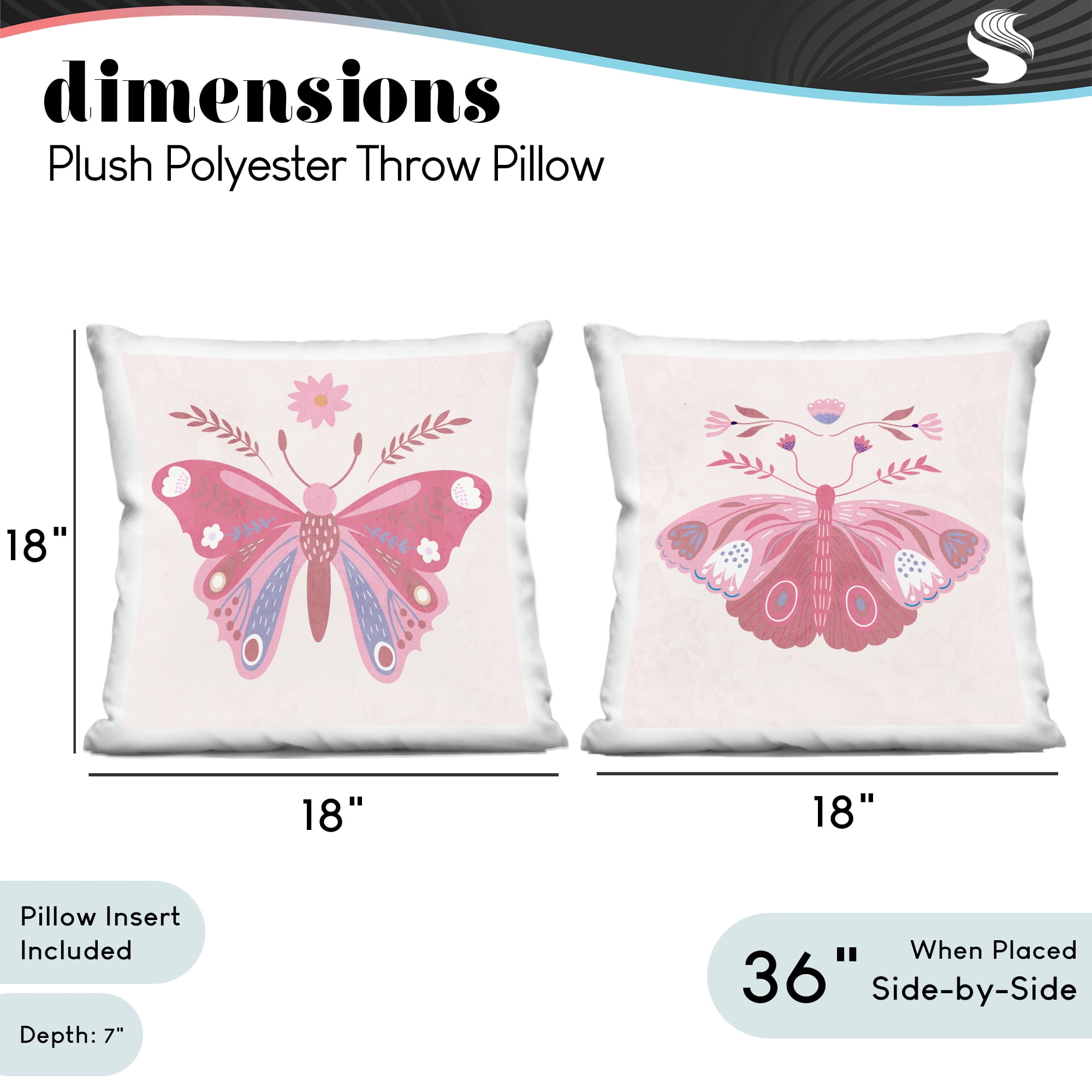 Stupell Industries Pink Folk Butterflies 2 Piece Decorative Printed Throw Pillow Set, design by Kim Allen
