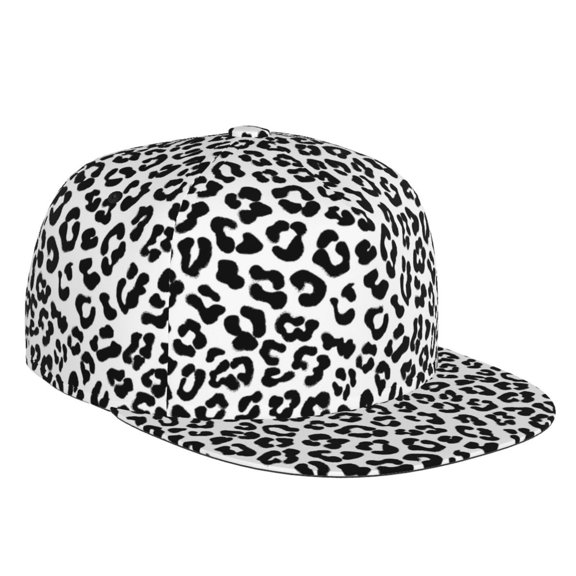 Flat Bill Trucker Hats for Women Men - white black Leopard fashion Adjustable Flat Baseball Cap Snapback Hats Dad Hats for Men