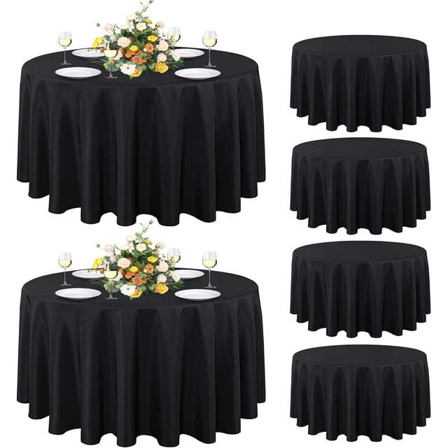 LAICAIW Lot de 6 Nappes Rondes 90 Pouces Noires, Nappe Résistante aux Taches et aux Plis - Nappe en Polyester Lavable pour Table à Manger, Buffets, Fêtes et Camping
