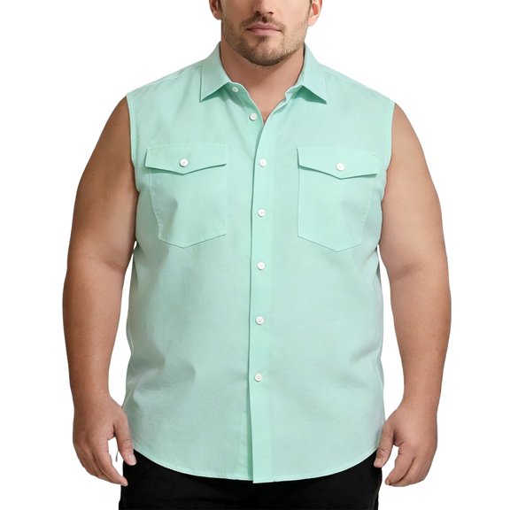 RUTAYY Men's Shirts Solid Color Slim Fit Sleeveless Turndown Collar Button Down Vest with Pockets Casual Everyday Wear Breathable Lightweight Beach Vacation Blouse