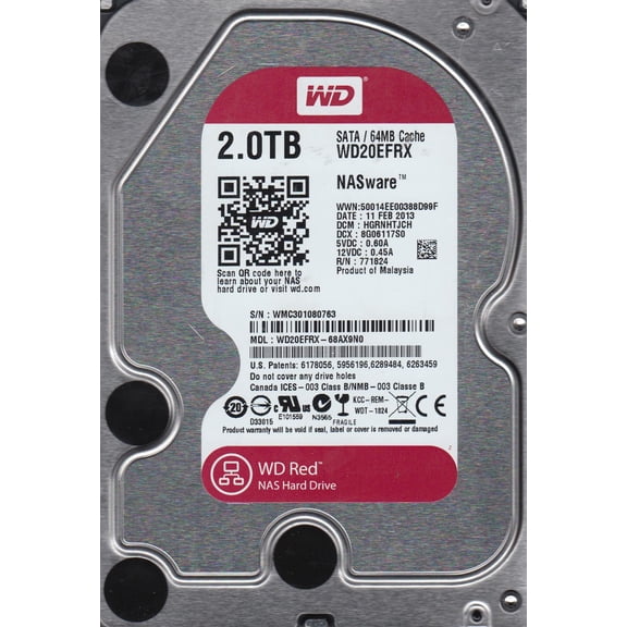 WD20EFRX-68AX9N0, DCM HGRNHTJCH, Western Digital 2TB SATA 3.5 Hard Drive