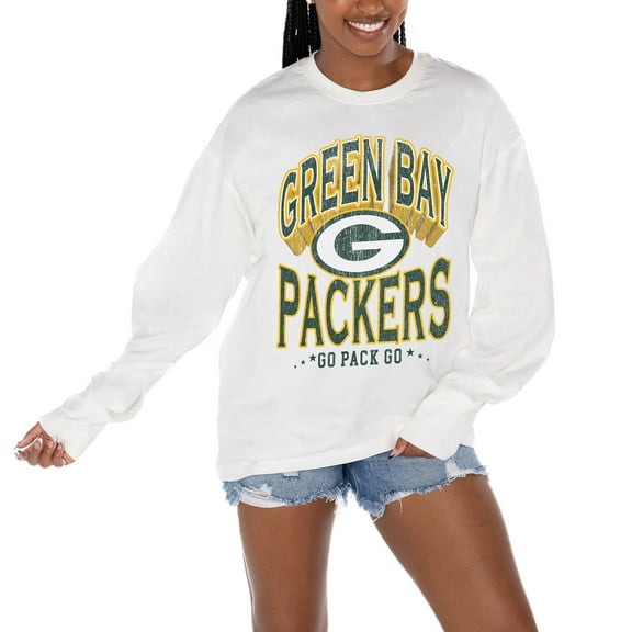 Women's Gameday Couture White Green Bay Packers Time Out Oversized Long Sleeve T-Shirt