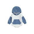 thumbnail image 1 of Faithtur Baby Hooded Rompers Infant Contrast Color Loose Fit Bodysuit with Pocket Newborn Jumpsuits for Winter, 1 of 8