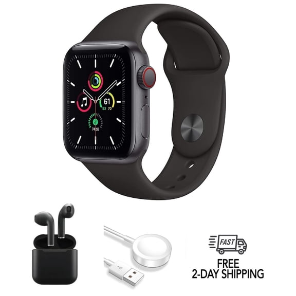 Restored Apple Watch SE (2020) 1st Gen 40mm A2351 (GPS Only, No Cellular) Space Gray w/ Wireless Earbuds (Refurbished)