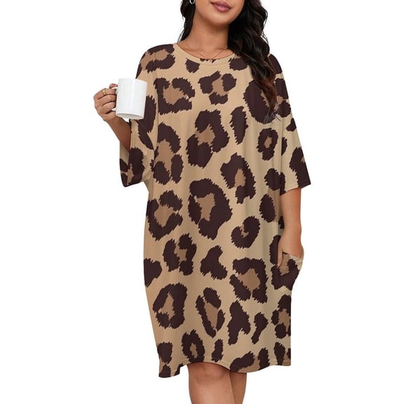 Cheetah Print Leopard Print Sleepshirts For Sleeping Travels Loose Sleepdress Pajama Dress Soft Nightdress Sleepwear