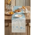 thumbnail image 3 of Ocean Beach Table Runner, Hand-Painting Abstract Beige Beach Blue Sea Turtle Cotton Linen Kitchen Table Decoration Washable Dining Tabletop Runners for Home Party Decor 13x72 Inches, 3 of 9