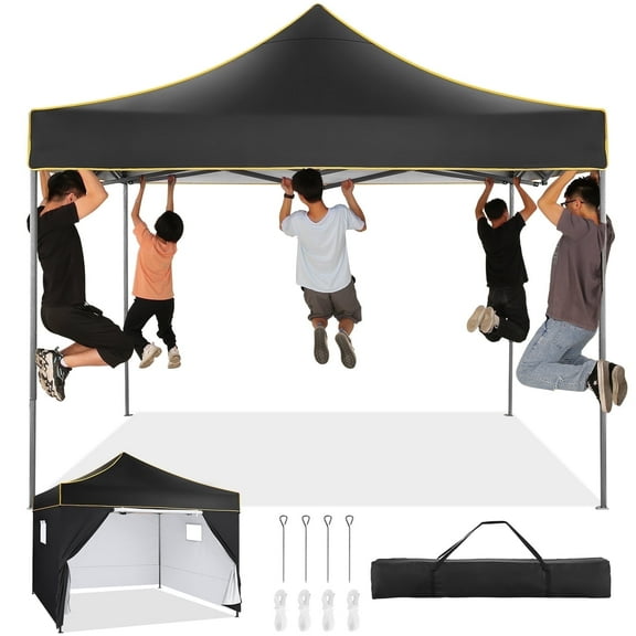 SANOPY 10'x10' Heavy Duty Pop up Canopy, Outdoor Shade Instant Commercial Canopy, Portable Folding Beach Canopy with 4 sidewalls, Black