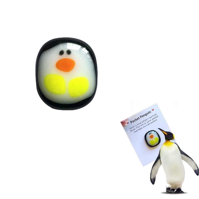 Pocket Penguin Glass Hug Penguin Mini Animal Pocket Hug Penguin Ornament with Greeting Card Cute Animal Gift