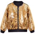 thumbnail image 5 of Vdoaml Girls Sequin Bomber Jacket Kids Full Zip Long Sleeve Sparkly Coat Children Party Performance Outerwear 9-10 Years Gold, 5 of 5