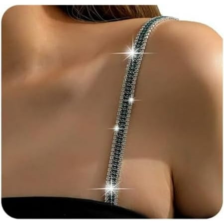 QIUYIDP 1Pair Silver Rhinestone Bra Straps Multi-layered Rhinestones Bra Shoulder Chain Crystal Lingerie Straps Jewelry Wedding Bridal Rhinestone Underwear Chain for Women Dress