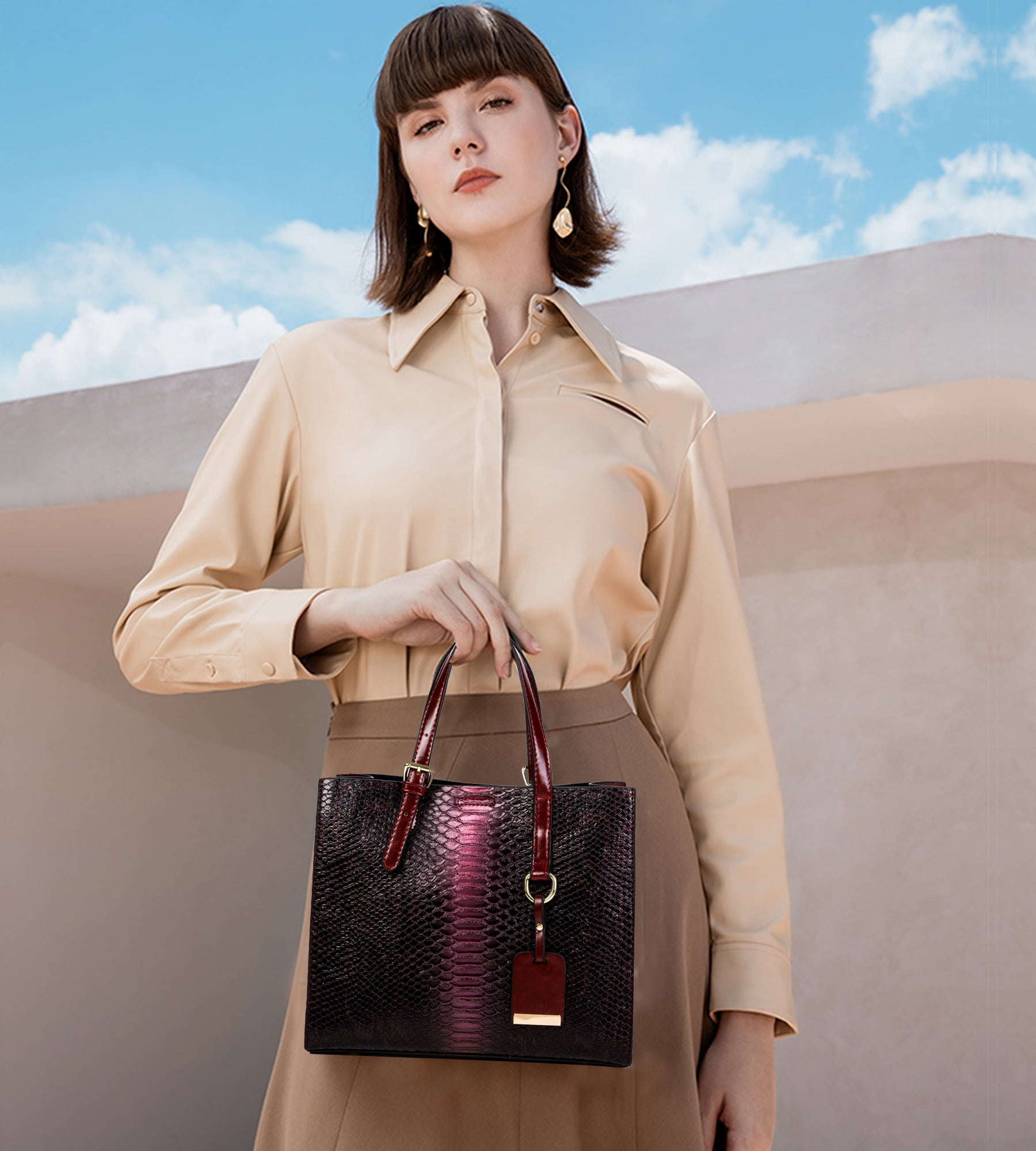 Women's Crocodile Pattern Tote Bags Stylish Handbags Satchels Purses and Wallets For Women 3 Pcs Set