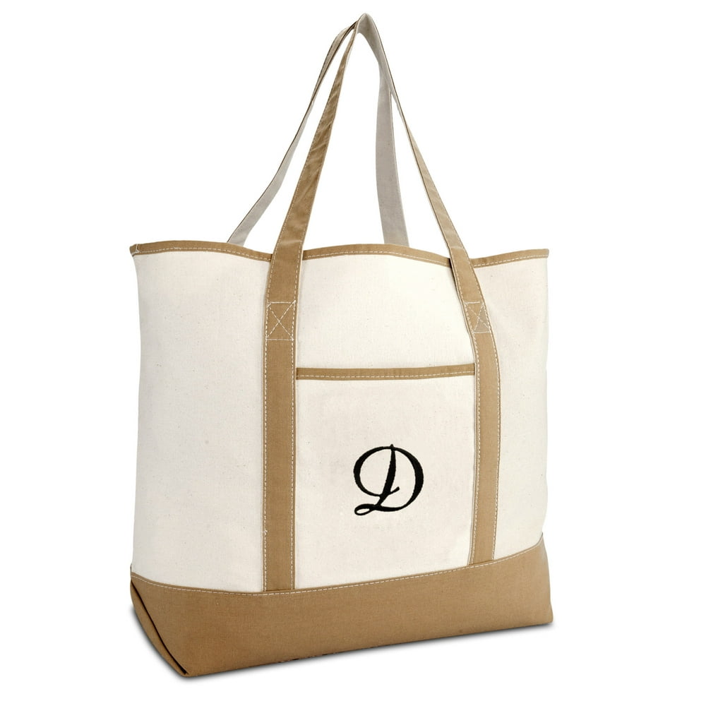 DALIX Women's Natural Tote Bag Shoulder Bags Brown With Monogram Letter ...