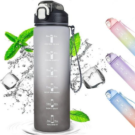 

Sports Water Bottle 1 Litre Time Markings and With Straws Bottles Water Bottle Opens With 1-Click Suitable for Fitness Outdoor Camping Yoga Cycling and Drinking Bottles Black