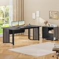 thumbnail image 5 of 63" L Shaped Executive Desk with Mobile File Cabinet, Modern Corner Computer Desk with Power Outlets, Desk Business Workstation Set, Gray, 5 of 10