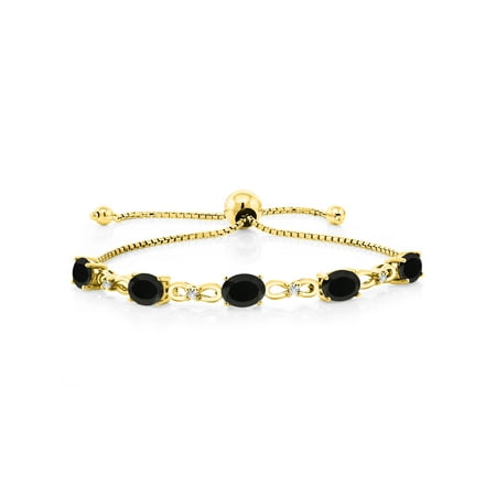 Black Diamond Gold Bracelets - 4.00 Ct Oval Black Onyx 18K Yellow Gold Plated Silver Diamond Bracelet
