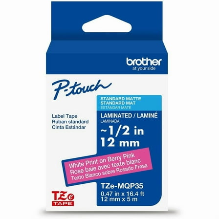 Brother Genuine P-touch TZeMQP35 WHT on BRY PNK Label Tape, Laminated, 12mmX5m