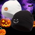 thumbnail image 2 of 1PC/2PCS Halloween Pumpkin Devil Embroidered Knitted Hat, funny woolen pullover hat for men and women WHITE One Size, 2 of 5
