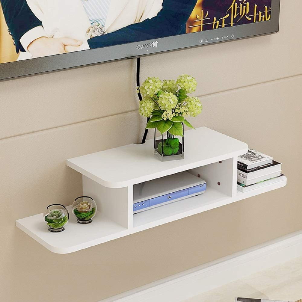 BiJun Floating TV Stand Wall Mounted, Router DVD Shelf, for Media Equipment, （White）