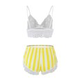 thumbnail image 3 of Levmjia Women Lace Striped Lingerie Two Piece Set Spaghetti Strap V Neck Bra Ruffle Shorts Outfit Multi Color Options Soft Breathable Sleepwear Spring Summer Bedroom Pajama Suit, 3 of 3