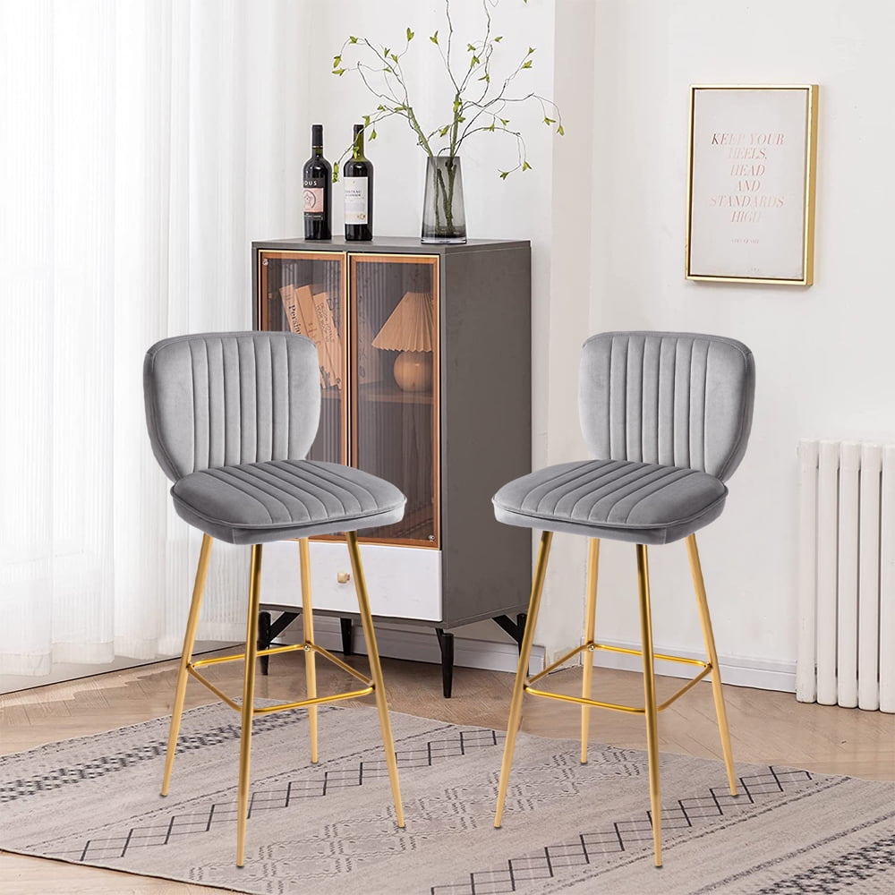 Counter Height Bar Stool Set of 2 Modern Velvet Barstools Velvet