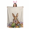 thumbnail image 2 of Throw Blanket Fleece Throw Blanket 50x60in, Happy Easter Watercolor Cute Rabbit Soft Lightweight Bed Blankets Colorful Eggs on Linen Fuzzy Couch Blankets for All Season, 2 of 9