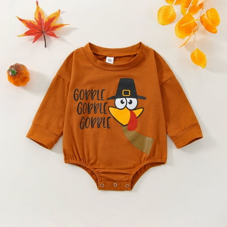 

NIUREDLTD Baby Girl Boy Thanksgiving Turkey Long Sleeve Romper Casual Letter Print Bodysuit Festival Clothes