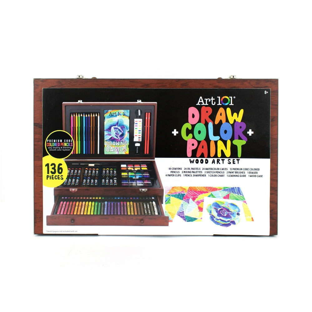 Art 101 Draw, Color, and Paint 136 Piece Multimedia Wood Art Set