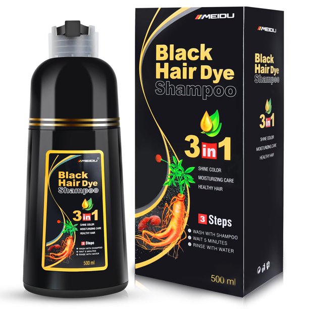 Champú colorante para el cabello IIIMEIDU 3 en 1, cobertura gris, 500 ml (negro)