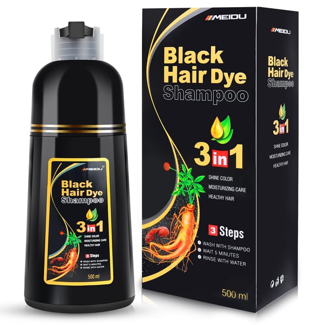 Champú colorante para el cabello IIIMEIDU 3 en 1, cobertura gris, 500 ml (negro)