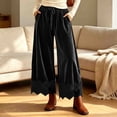 thumbnail image 5 of Lmueinov 2026 Women's Drawstring Elastic High Waist Velvet Wide Leg Pants, Lace Scalloped Hem Loose Casual Trousers with Side Pockets Autumn Winter S-3XL, 5 of 7