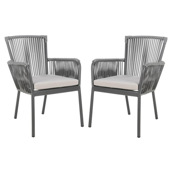 SAFAVIEH Paolo Stackable Outdoor Patio Rope Arm Chair, Grey/Cushion, Set of 2
