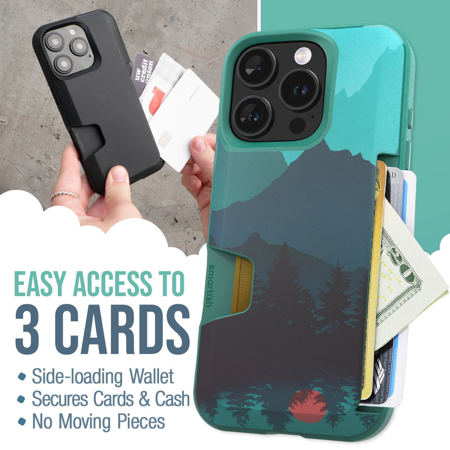 Smartish® iPhone 16 Pro Wallet Case - Wallet Slayer Vol. 1 [Slim + Protective] Credit Card Holder - Drop Tested Hidden Card Slot Cover Compatible with Apple iPhone 16 Pro - Moving Mountains