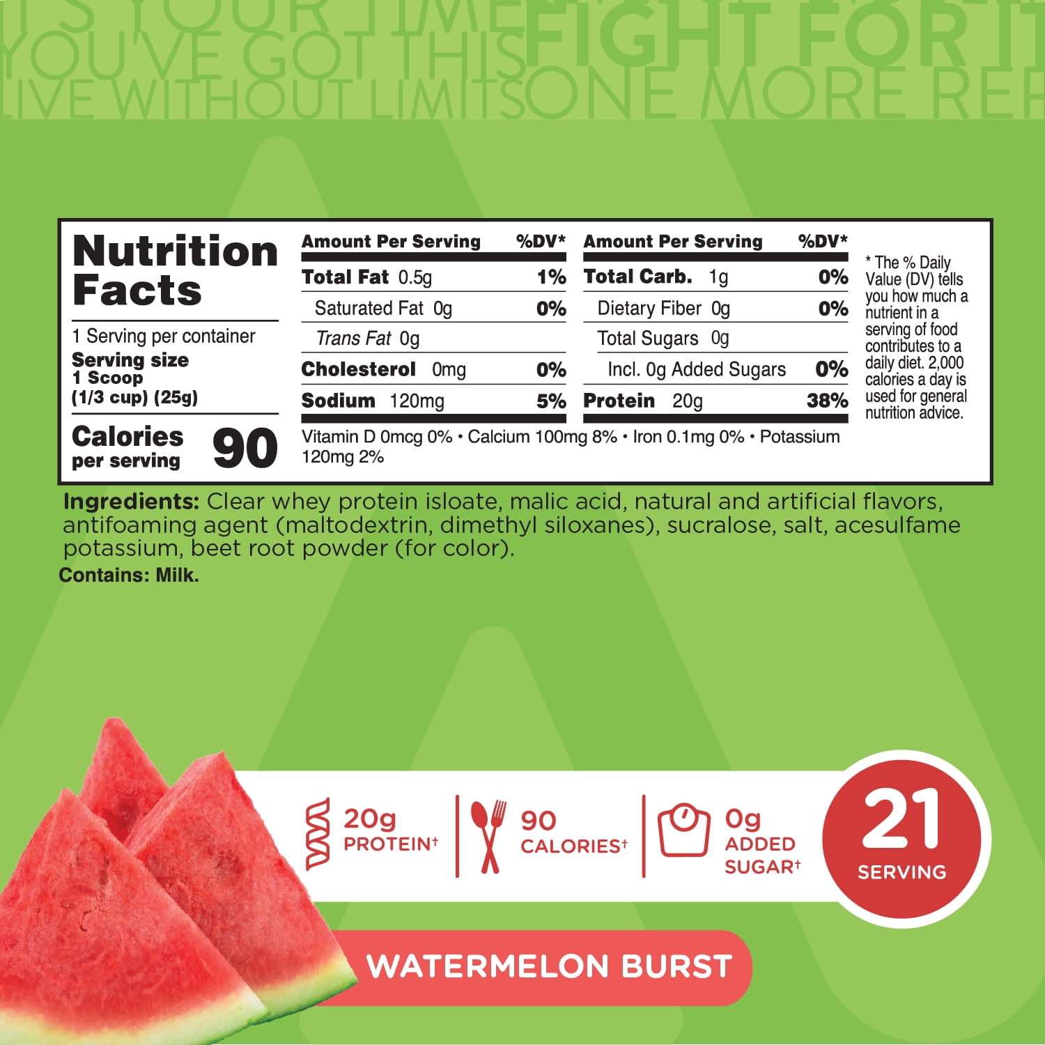 TransformHQ Clear Protein Powder (Watermelon Burst) 21 Servings - Whey Protein Isolate, 20g of Protein, 90 Calories, 0g Added Sugars