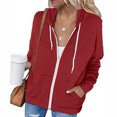 thumbnail image 2 of Sudadera con capucha informal de manga larga con cremallera para mujer, sudaderas con capucha, chaqueta con capucha de color sólido con bolsillos, rojo vino XXL, 2 of 6