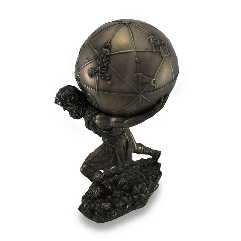 Veronese Design Bronzed Atlas Holding Up Celestial Sphere Statue/Storage Box