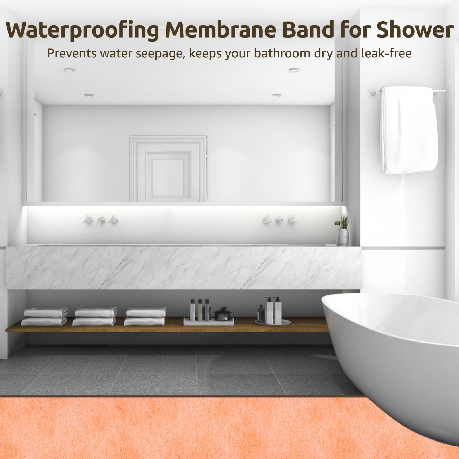 5Inch X 118 Ft Waterproofing Membrane Band for Shower,Bathroom Waterproof Tape,Non-Woven Fabric Underlayment Band Strip for Tub, Toilet, Kitchen, Pool, Laundry Room