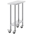 thumbnail image 1 of KFFKFF Commercial Kitchen Workstation, 30x12x38 Inches, Mobile with 4 Casters, 3 Height Settings, Robust Stainless Steel Food Preparation Table, Silver, 1 of 9