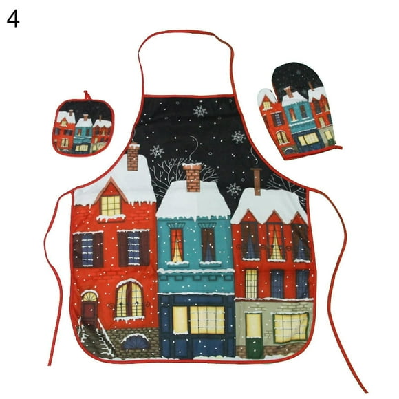 1 Set Practical Insulated Glove Soft Wear Fabric Decorative Portable Hanging Christmas Apron Insulated Pad For Daily Use