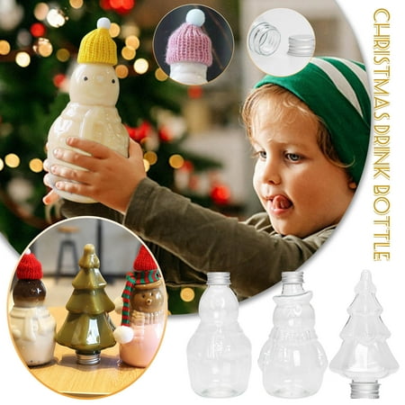 

Storage KKCXFJX 400ml Christmas Snowman Christmas Tree Transparent Plastic Christmas Decoration Coffee Milk Tea Juice Beverage Bottle