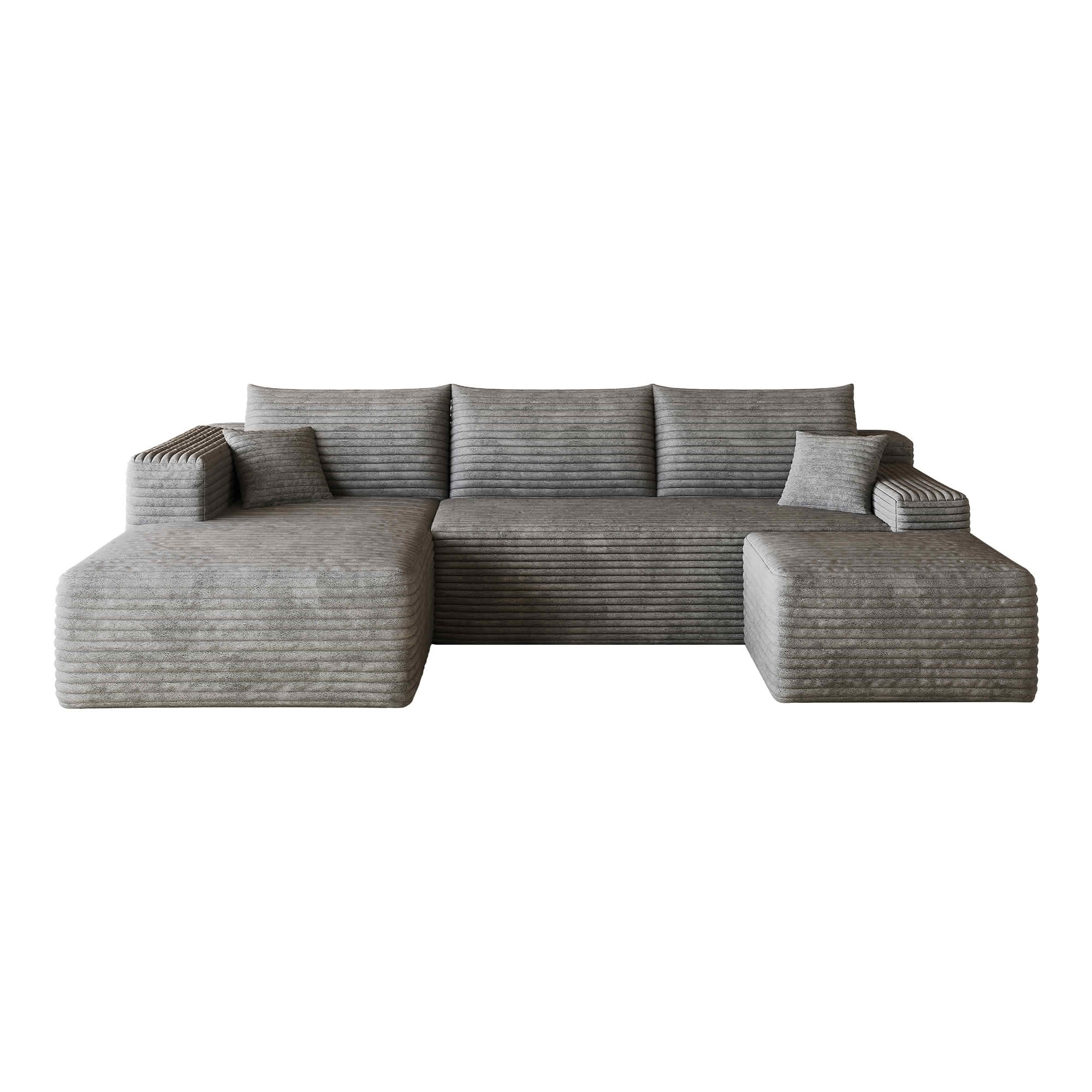 MAYEERTY 103 Inch L‑Shaped Cloud Sectional Sofa with 1 Ottoman, Modern Minimalist Deep‑Seat Corner Couch, Plush Corduroy Upholstered Reversible Sofa, No‑Assembly Required for Living Room Apartment