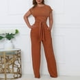 thumbnail image 6 of UPPADA Soft Lounge Set,Women's Fall 2 Piece Outfits Lounge Sets Short Sleeve Belted Crop Tops with Wide Leg Pant Sets Casual Tracksuit Set Comfy Cute Sets Brown,XXL, 6 of 6